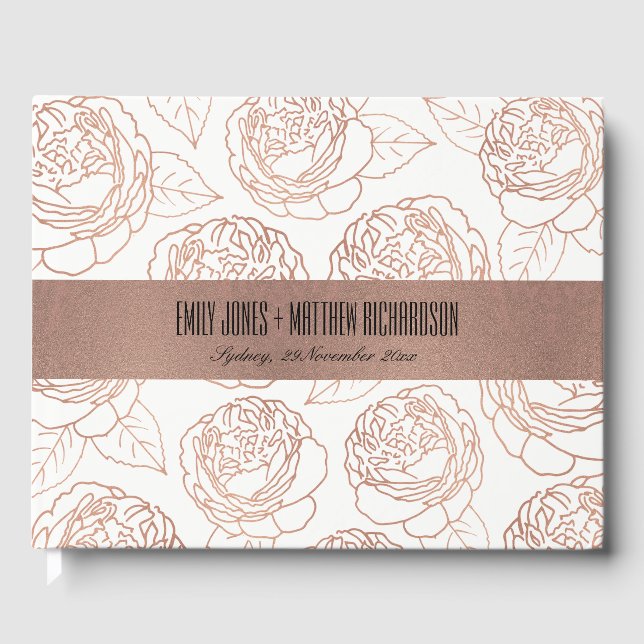 LUXE ELEGANT BLUSH PINK ROSE GOLD FLORAL WEDD GÄSTEBUCH (Vorderseite)