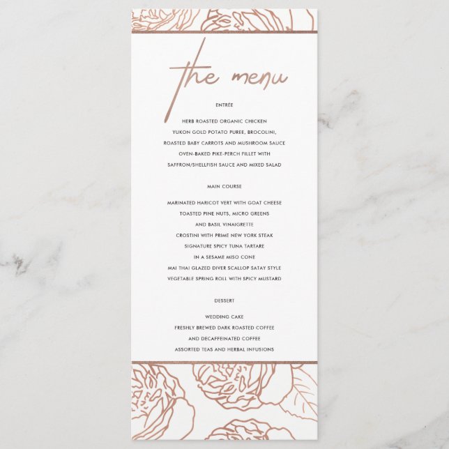 LUXE ELEGANT BLUSPINK ROSE GOLD FLORAL MENÜ MENÜKARTE (Vorderseite)