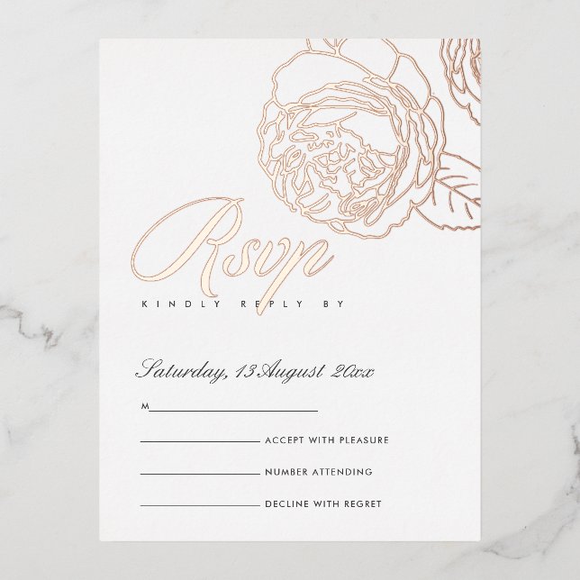 LUXE ELEGANT BLUSPINK ROSE GOLD FLORAL UAWG FOLIE EINLADUNGSPOSTKARTE (Vorderseite)