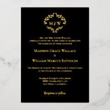 Luxe Elegant Crest Wedding Monogram Black Gold  