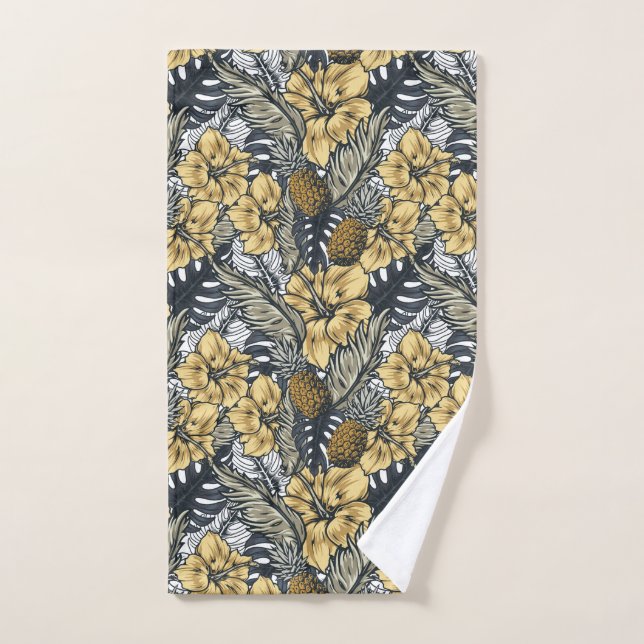 Luxe Elegant Or N' Black Tropical Flowers (Serviette à main)