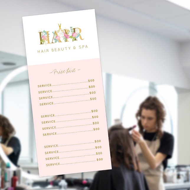 Luxe élégant salon de coiffure service menu or ros (Créateur téléchargé)
