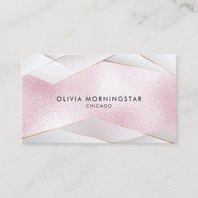 Luxe Elegant Sheer Pink Gold White Facets Visitenkarte (Vorderseite)