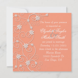 Luxe Elegant White Swirls Coral Wedding Invitation