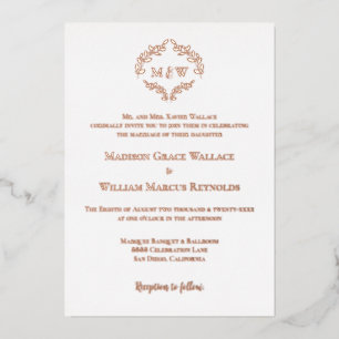 Luxe Elegant Wreath Monogram Rose Gold Wedding Folieneinladung