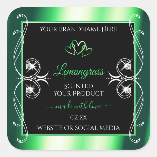 Luxe Emerald Green Produit noir Diamants Étiquette (Devant)