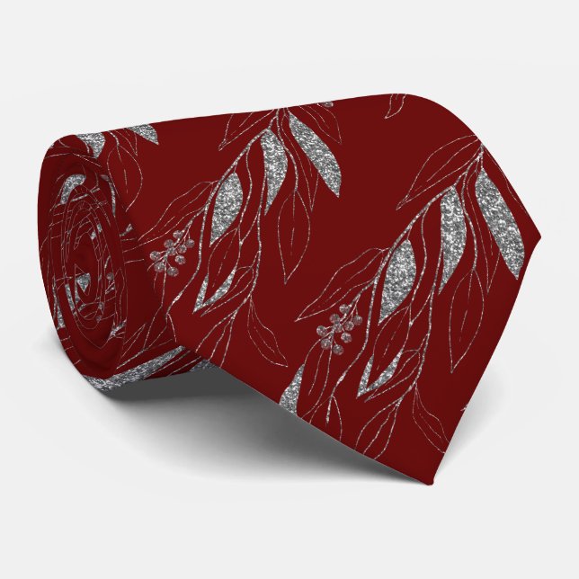 LUXE FESTIVE RED SILVER EUCALYPTUS BOTANISCHE KRAW KRAWATTE (Gerollt)