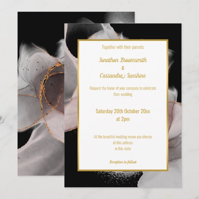LUXE FLOING ABSTRAKTE ROSE WEDING INVITATION EINLADUNG (Vorne/Hinten)