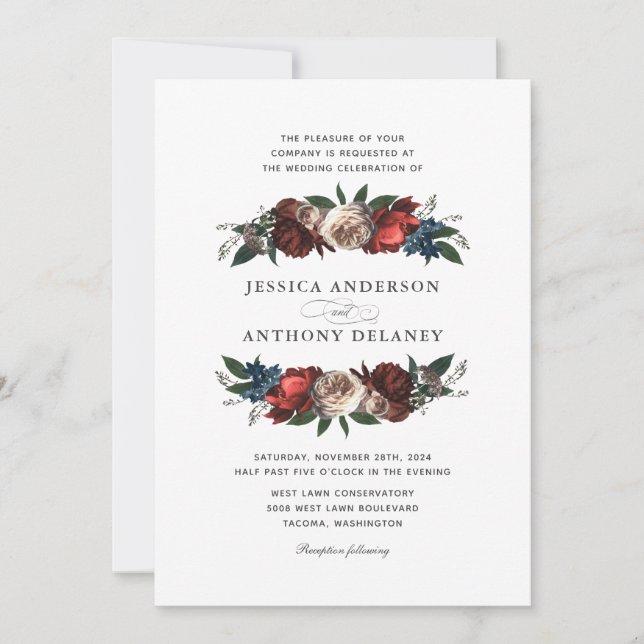 Luxe Floral Accents Monogram Wedding Einladung (Vorderseite)