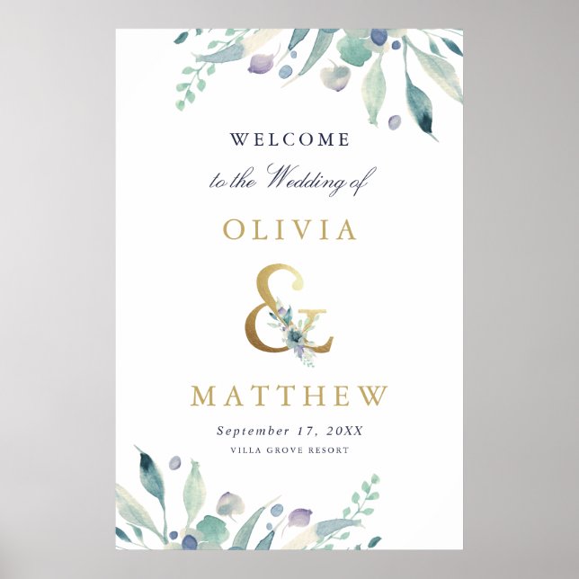 Luxe Floral Ampersand Begrüßungszeichen Poster (Vorne)
