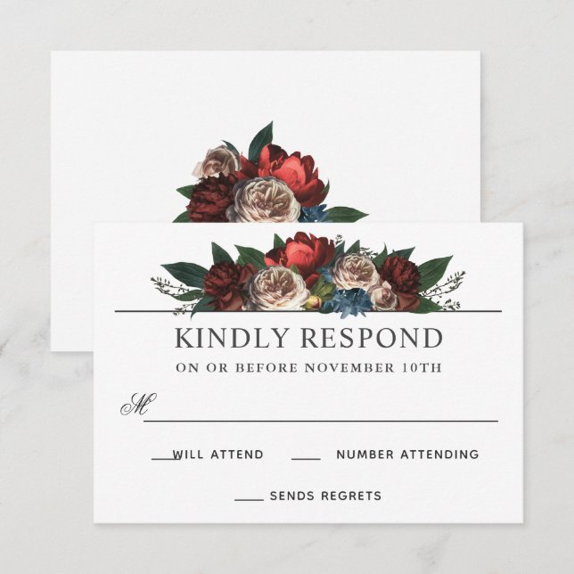 Luxe Floral Arrangement Wedding RSVP Response Einladung (Vorne/Hinten)
