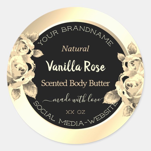 Luxe Floral Black Gold Produit Packaging Étiquette (Devant)