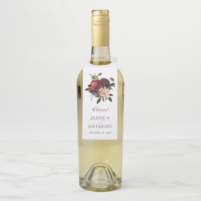 Luxe Floral Bouquet Wedding Cheers Flaschenanhänger (Auf Flasche)