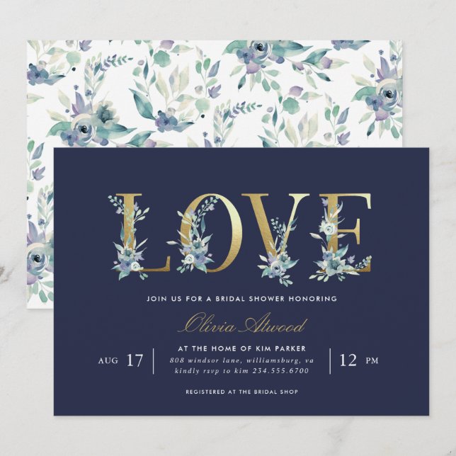Luxe Floral Bridal Dusche Einladung (Vorne/Hinten)
