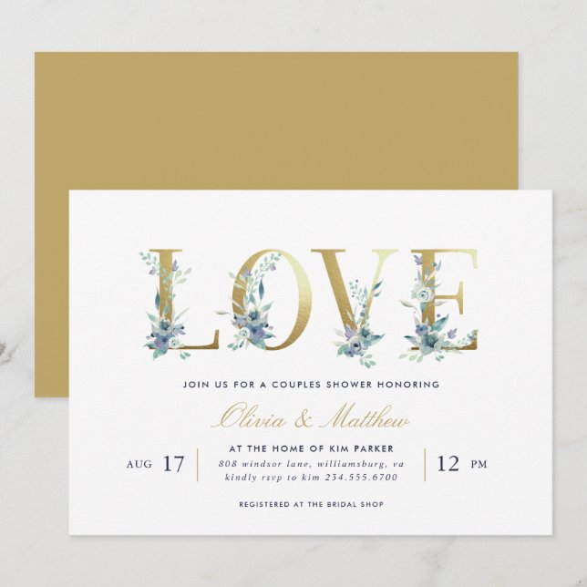 Luxe Floral Couples Douche Invitation (Devant / Derrière)