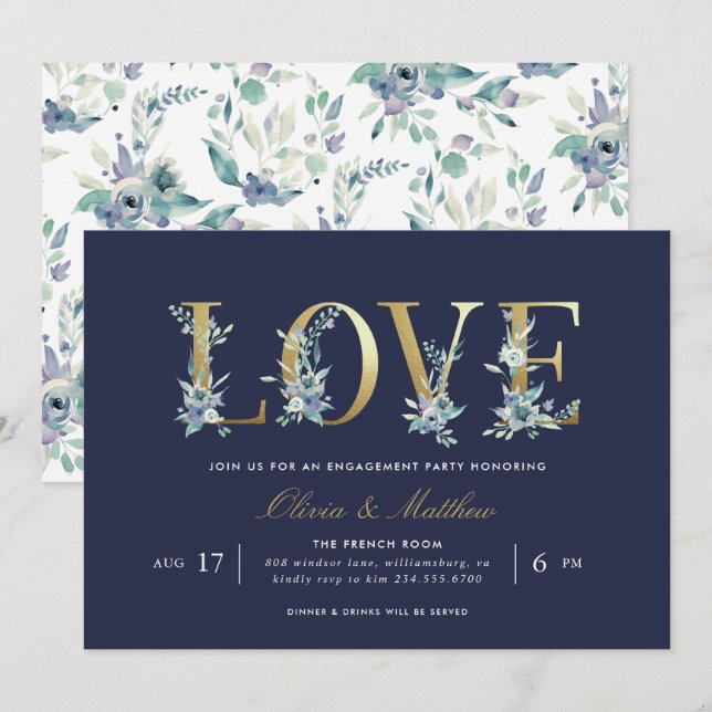 Luxe Floral Engagement Party Einladung (Vorne/Hinten)