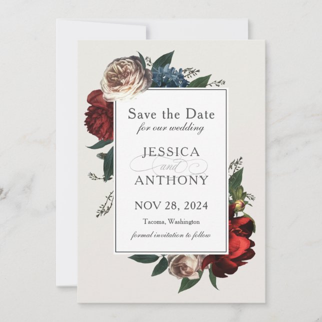 Luxe Floral Save the Date mit Ihrem Foto (Vorderseite)