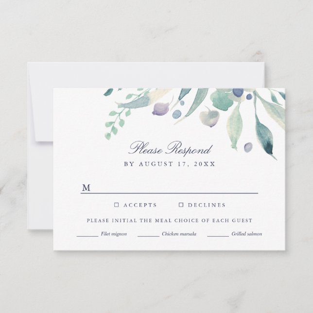 Luxe Floral Wedal Carte RSVP avec choix de repas (Devant)
