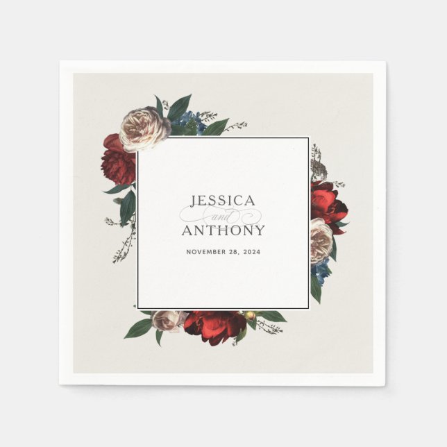 Luxe Floral Wedding Burgundy Rot und Pink Serviette (Vorderseite)
