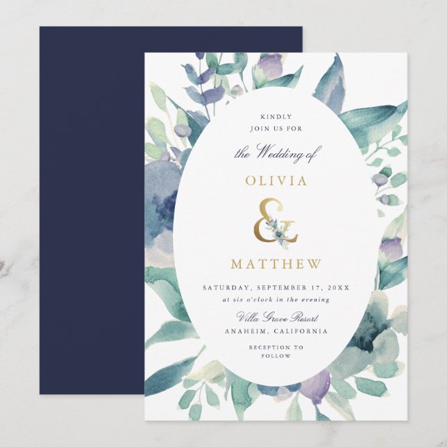 Luxe Floral Wedding Einladung (Vorne/Hinten)