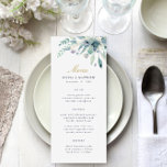 Luxe Floral Wedding Menu Card Menükarte<br><div class="desc">Maßgeschneiderte bedruckte Hochzeitsmenükarten. Verwenden Sie die Designwerkzeuge,  um das Layout,  die Hintergrundfarben und den Text mit Ihren Details zum Hochzeitsmenü zu personalisieren. Dieses elegante Design besticht durch eine blumengeschmückte Aquarellwand mit üppiger Vegetation und Blüten mit Gold und Marinetext.</div>