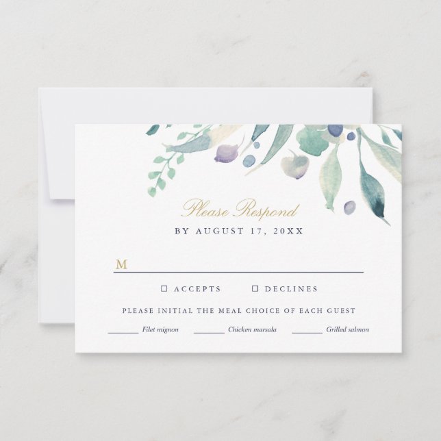 Luxe Floral Wedding RSVP Card mit Wahlmöglichkeit (Vorderseite)