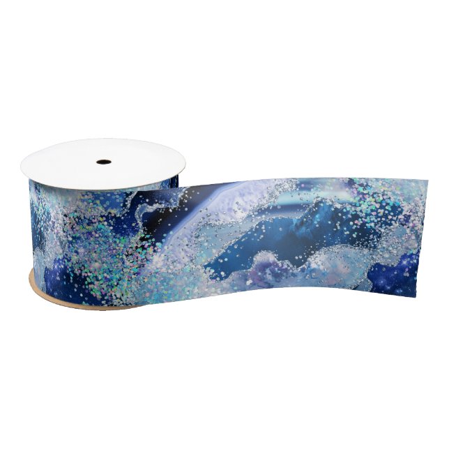 Luxe Gemstone Marble Blue Glitter Agate Satinband (Spule)
