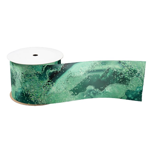 Luxe Gemstone Marble Green Glitter Agate Satinband (Spule)