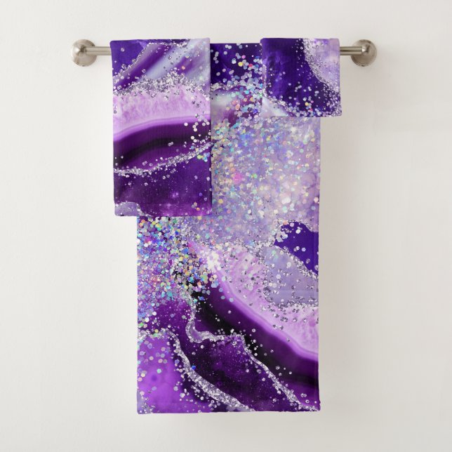 Luxe Gemstone Marble Purple Glitter Agate Badhandtuch Set (Insitu)