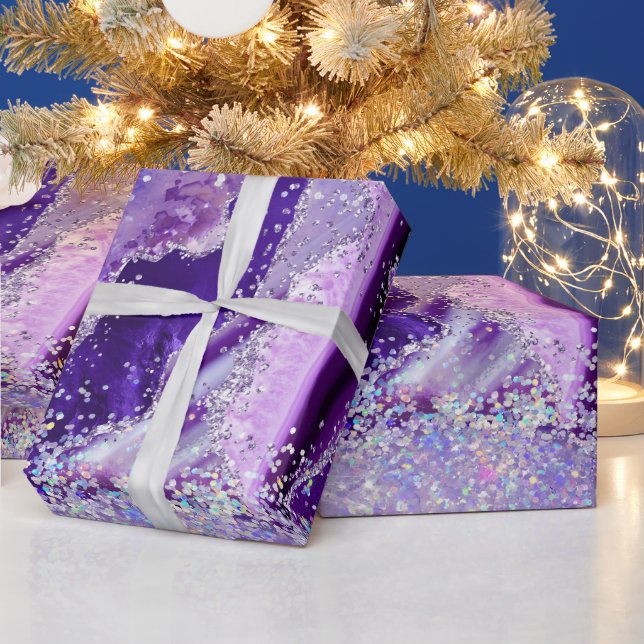 Luxe Gemstone Marble Purple Glitter Agate Geschenkpapier (Feiertage)