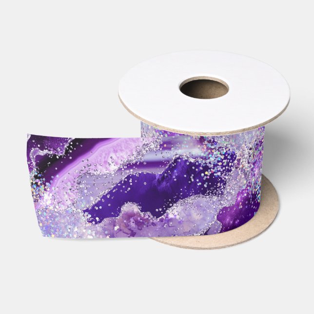 Luxe Gemstone Marble Purple Glitter Agate Satinband (Spule)