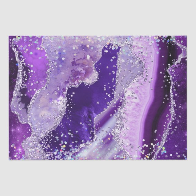 Luxe Gemstone Marble Purple Glitter Agate Seidenpapier (Vorderseite)