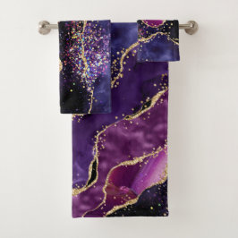 Luxe Gemstone Purple Gold Glitter Agate Badhandtuch Set