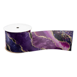 Luxe Gemstone Purple Gold Glitter Agate Satinband