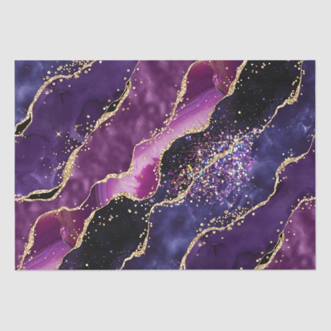 Luxe Gemstone Purple Gold Glitter Agate Seidenpapier (Vorderseite)