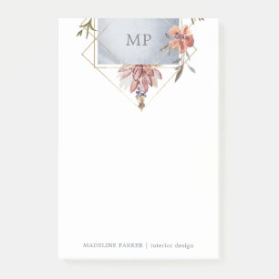 Luxe Geometric Floral mit Monogramm Post-it Klebezettel
