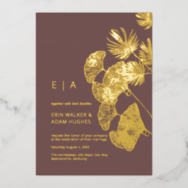 Luxe Gingko Leaf Real Gold Wedding Folieneinladung