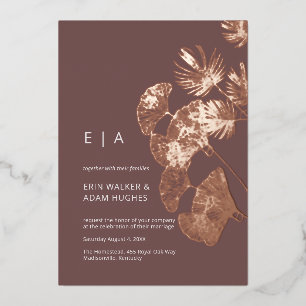 Luxe Gingko Leaf Real Rose Gold Wedding Folieneinladung
