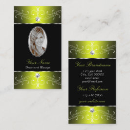 Luxe Glam Black Yellow Verzierte Ornamente mit Fot Visitenkarte