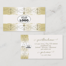 Luxe Glam Gold und Creme Verzierte Grenzen mit Log Visitenkarte