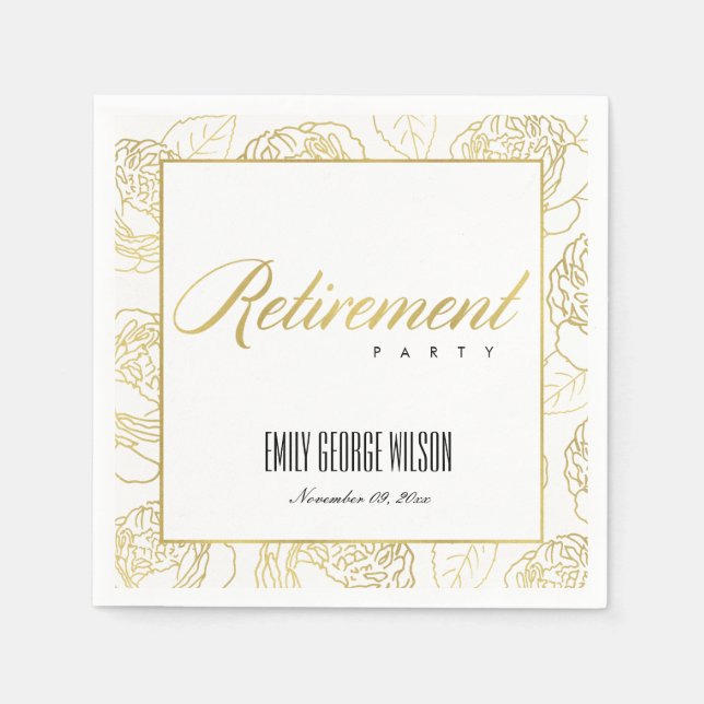 LUXE GLAM IMITATE GOLD WHITE ROSE FLORAL RETIREMEN SERVIETTE (Vorderseite)