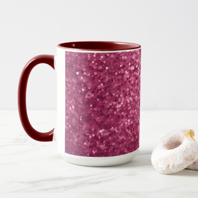 Luxe Glam Pink Glitzer Maroon Combo Tasse (Mit Donut)