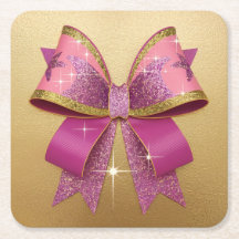 Luxe Glam Pink Lila Gold Bow Untersetzer Set
