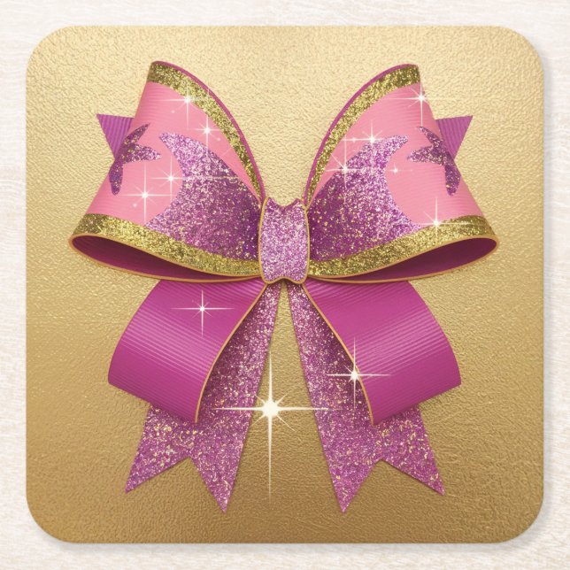 Luxe Glam Pink Lila Gold Bow Untersetzer Set (Vorderseite)