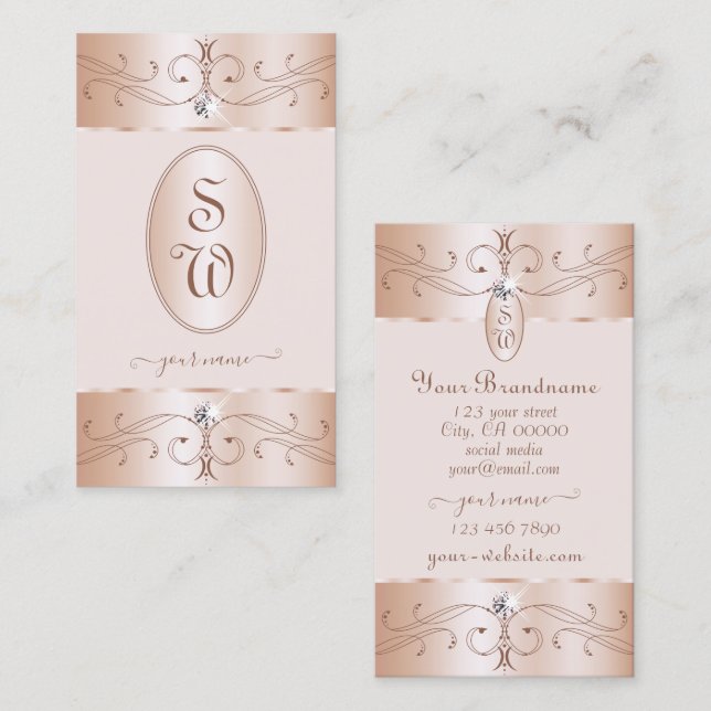 Luxe Glam Rose Gold Verzierte Ornamente Originale  Visitenkarte (Vorne/Hinten)