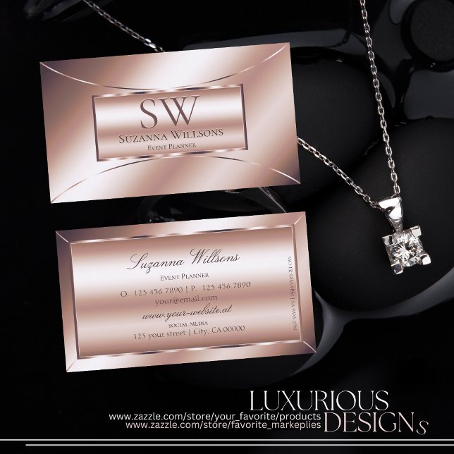 Luxe Glam Rose Golden Stilvoll mit Monogram Modern Visitenkarte (Von Creator hochgeladen)