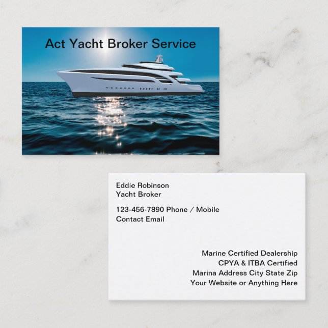 Luxe Glossy Yacht Brokerage Cartes de visite (Devant / Derrière)