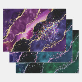 Luxe Gold-Accented Gemstone Glitter Agate Geschenkpapier Set