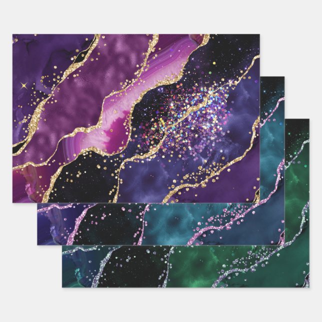 Luxe Gold-Accented Gemstone Glitter Agate Geschenkpapier Set (Set)
