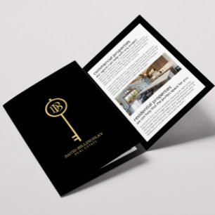 Luxe Gold/Black Skeleton Key Real Anwesen Broschür Dreifach Gefaltete Karte